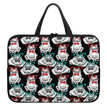 Hipster Frog Pattern Print Laptop Sleeve With Handle
