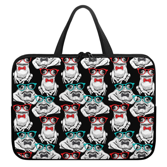 Hipster Frog Pattern Print Laptop Sleeve With Handle