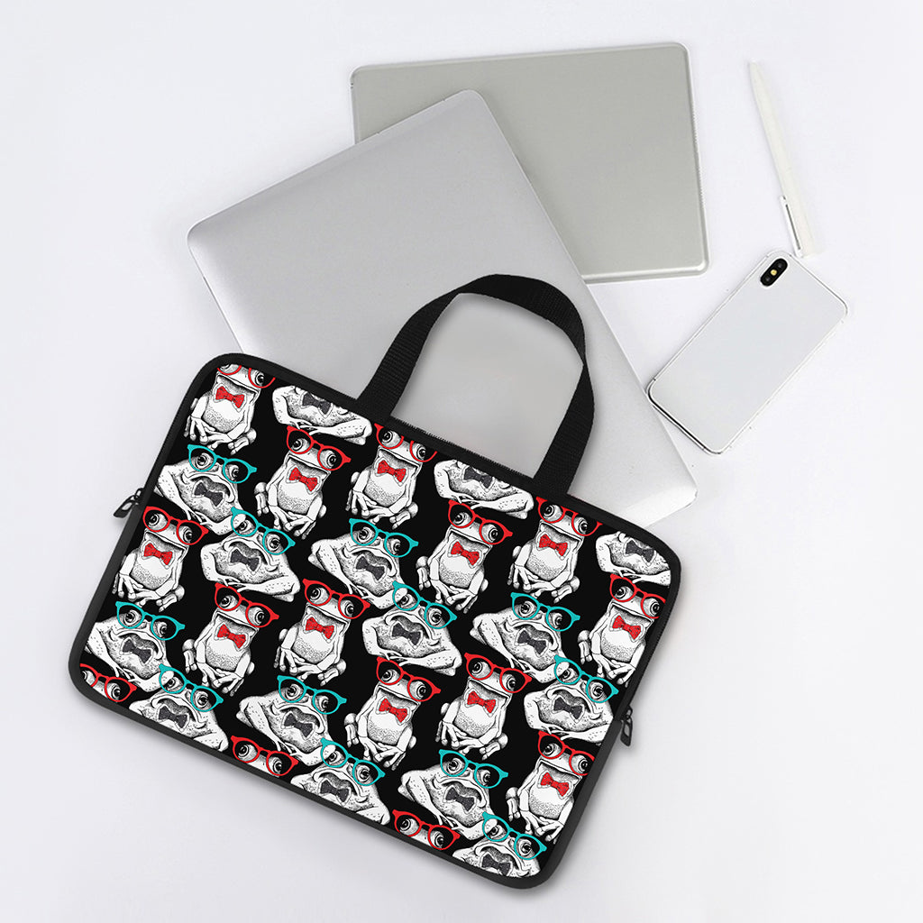 Hipster Frog Pattern Print Laptop Sleeve With Handle