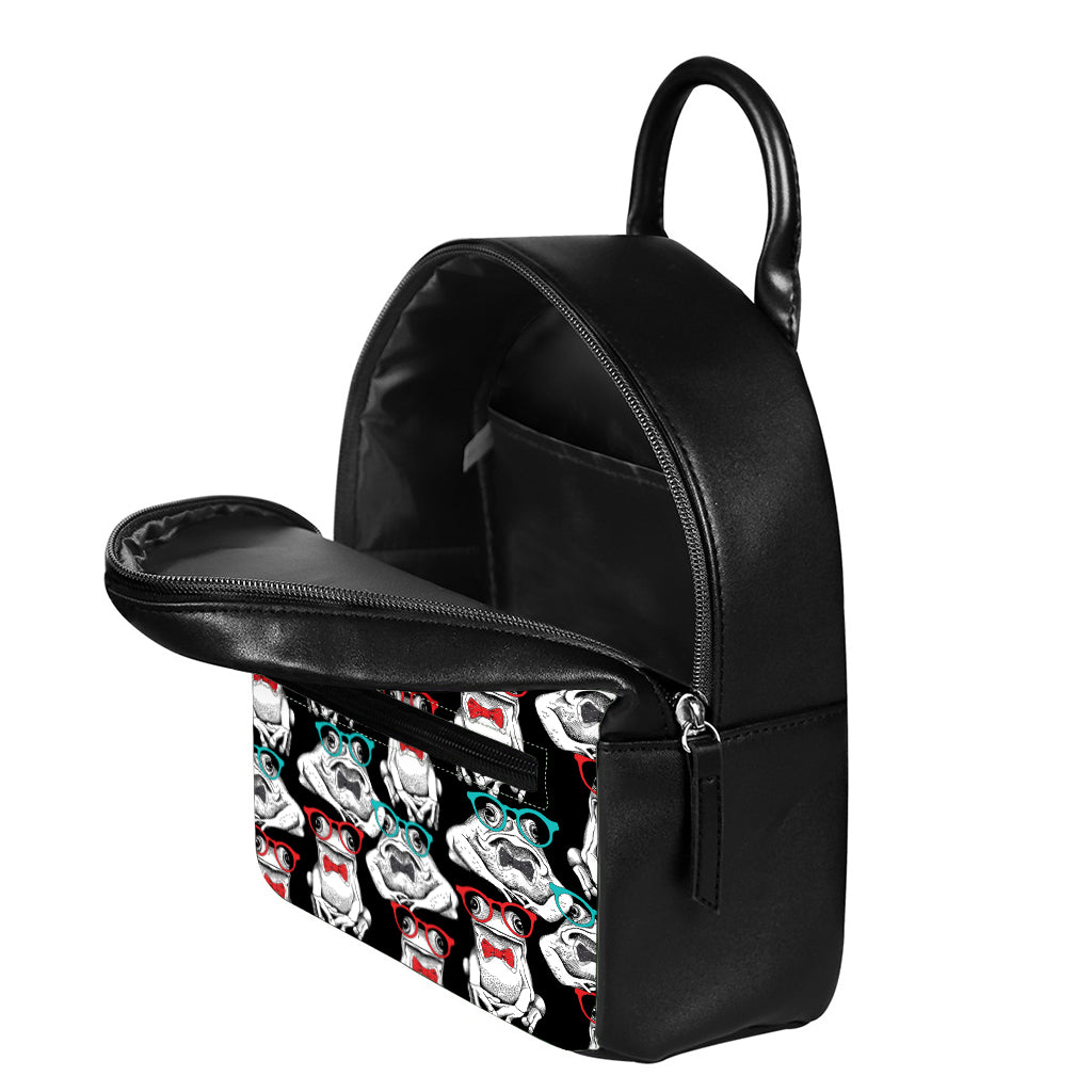 Hipster Frog Pattern Print Leather Backpack