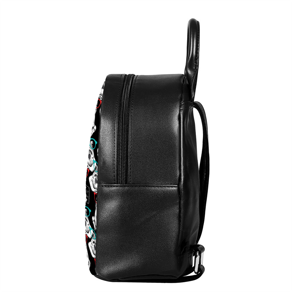 Hipster Frog Pattern Print Leather Backpack