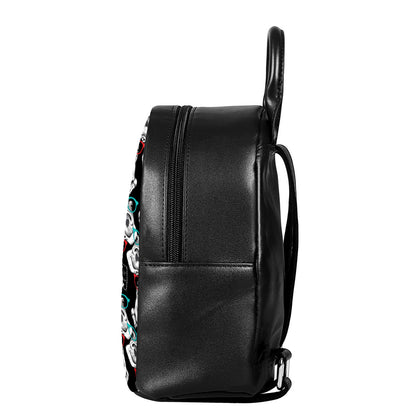 Hipster Frog Pattern Print Leather Backpack