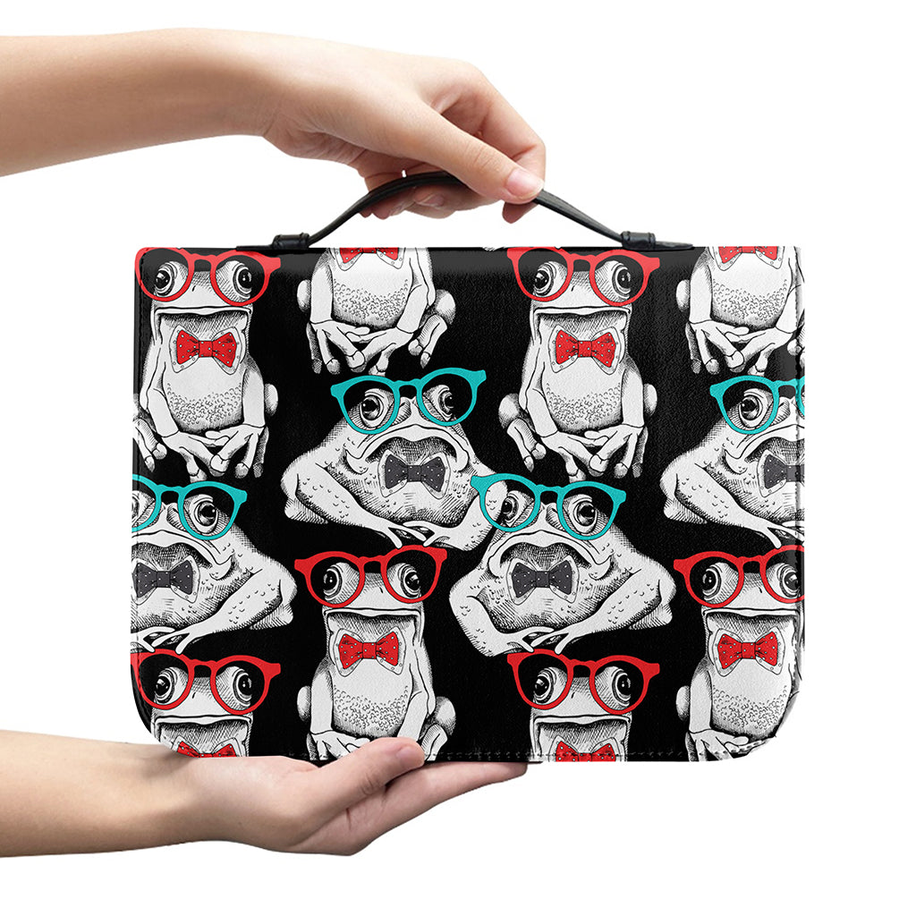 Hipster Frog Pattern Print Leather Bible Cover