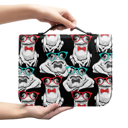 Hipster Frog Pattern Print Leather Bible Cover