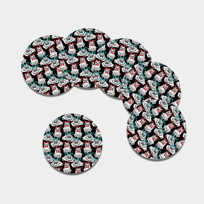 Hipster Frog Pattern Print Leather Coaster Set