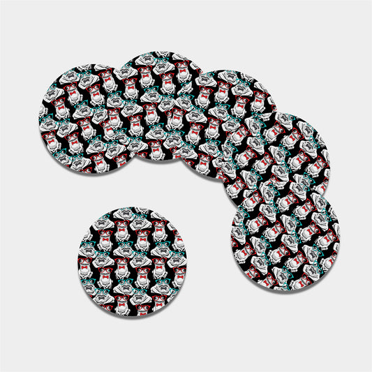 Hipster Frog Pattern Print Leather Coaster Set