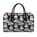 Hipster Frog Pattern Print Leather Duffel Bag