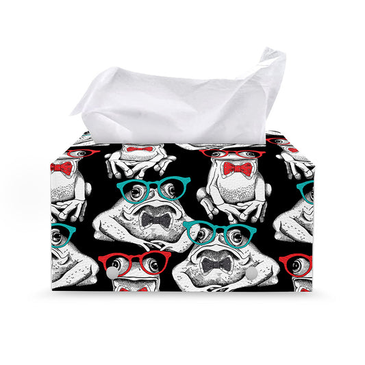Hipster Frog Pattern Print Leather Tissue Box Cover