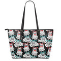 Hipster Frog Pattern Print Leather Tote Bag With Zipper