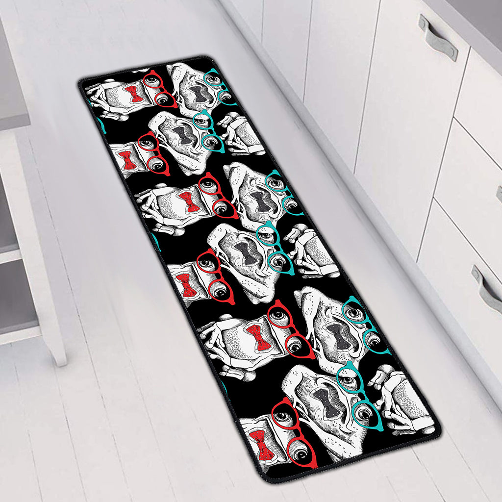 Hipster Frog Pattern Print Long Kitchen Mat