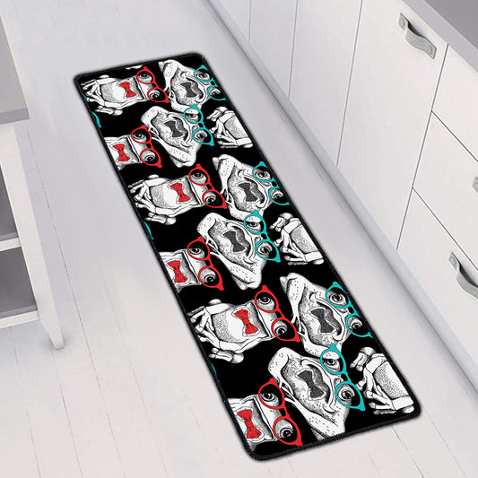 Hipster Frog Pattern Print Long Kitchen Mat