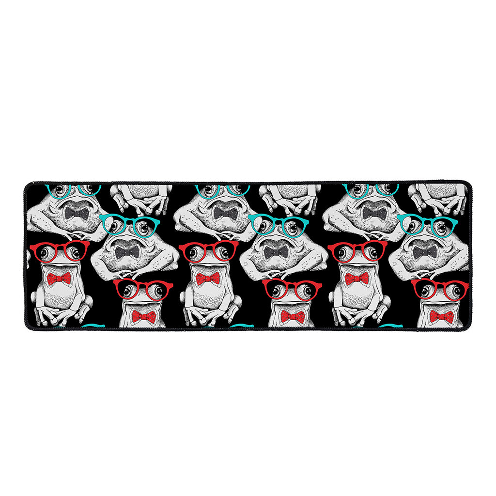 Hipster Frog Pattern Print Long Kitchen Mat