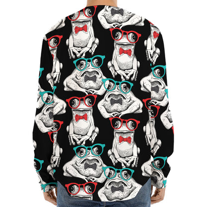 Hipster Frog Pattern Print Long Sleeve Baseball Jersey