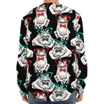 Hipster Frog Pattern Print Long Sleeve Baseball Jersey