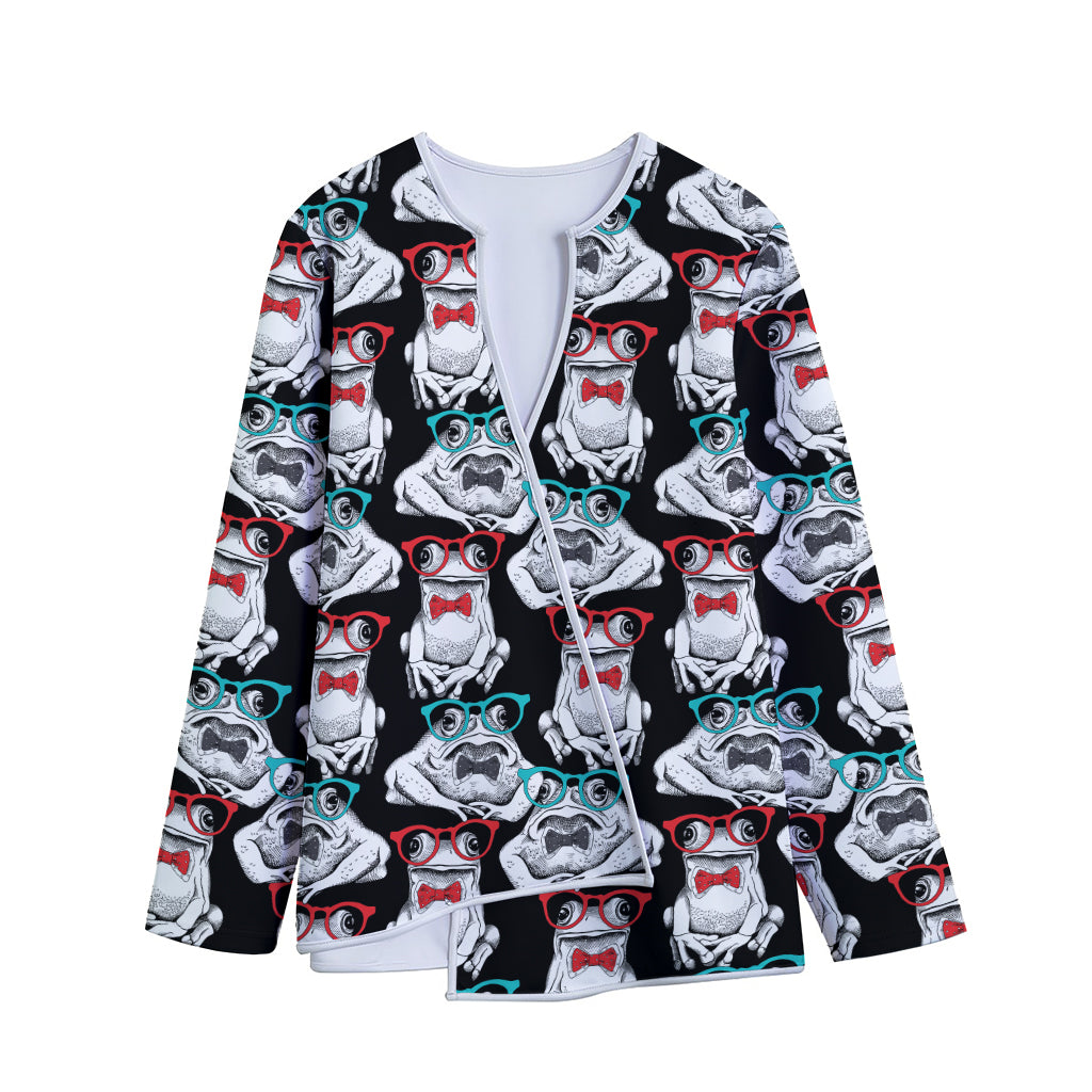 Hipster Frog Pattern Print Long Sleeve Short Coat
