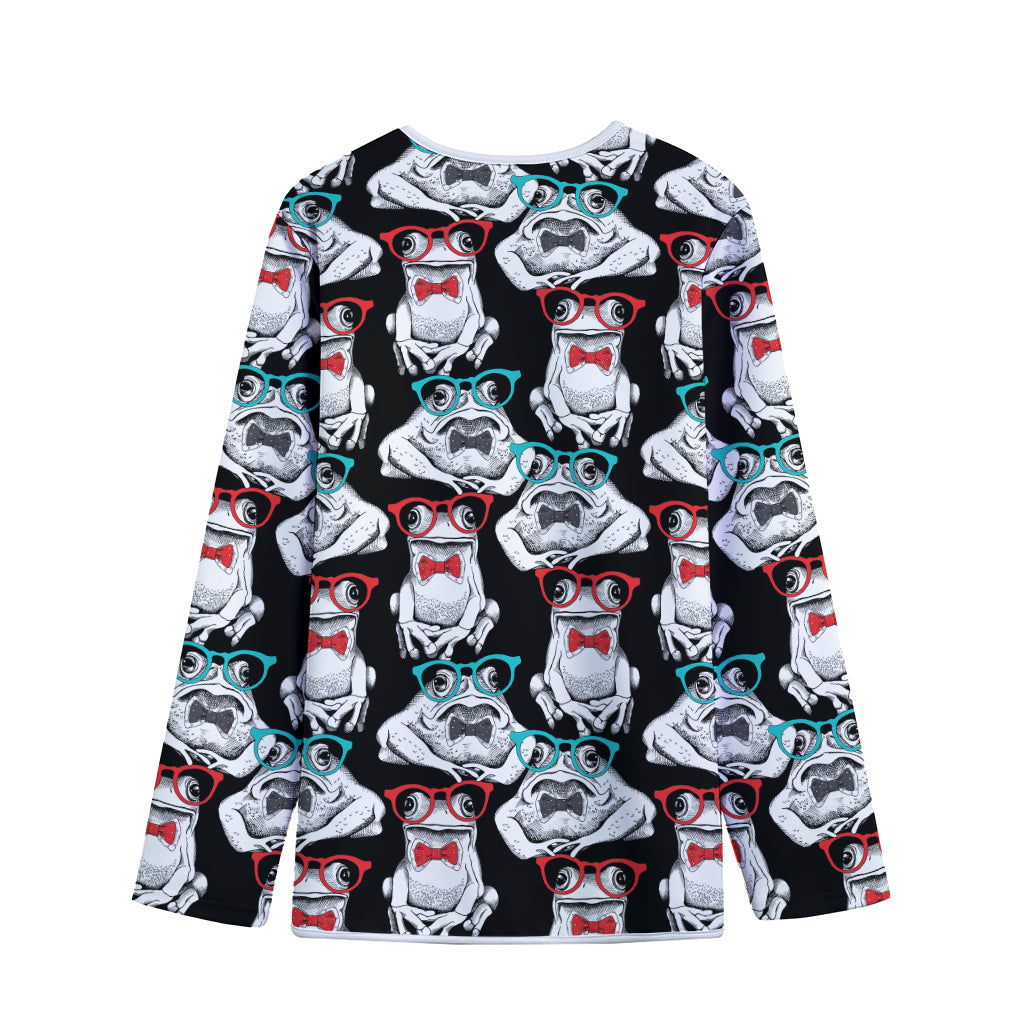 Hipster Frog Pattern Print Long Sleeve Short Coat