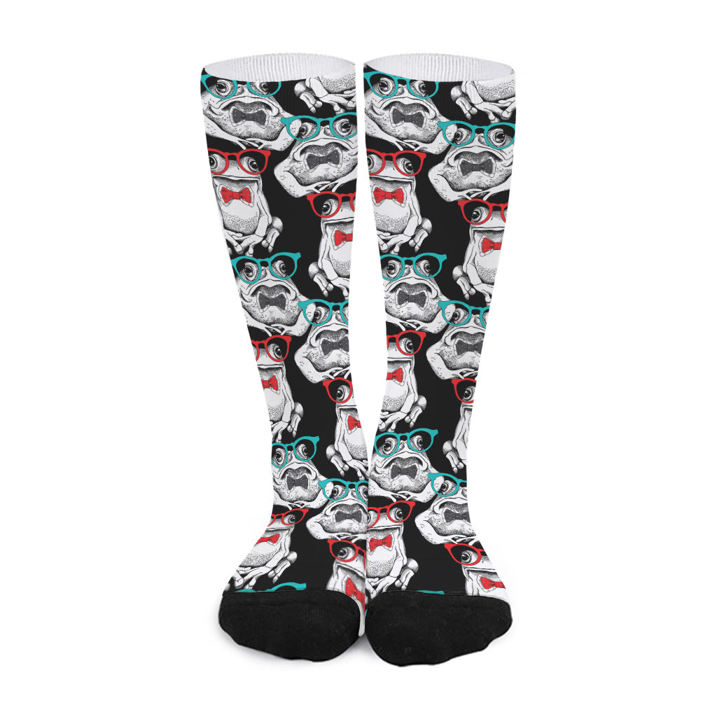 Hipster Frog Pattern Print Long Socks