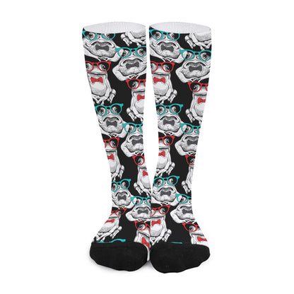 Hipster Frog Pattern Print Long Socks