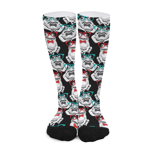 Hipster Frog Pattern Print Long Socks