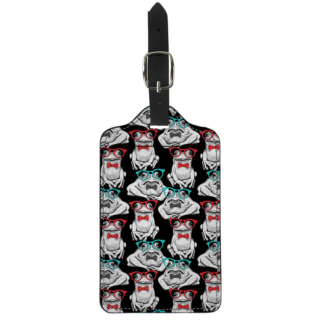 Hipster Frog Pattern Print Luggage Tag