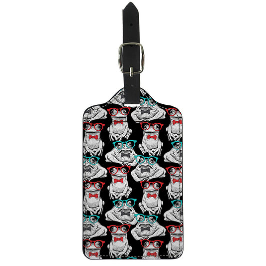 Hipster Frog Pattern Print Luggage Tag