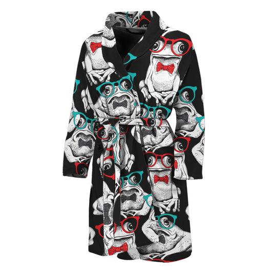 Hipster Frog Pattern Print Men's Bathrobe