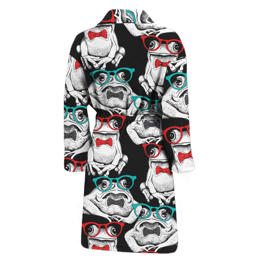 Hipster Frog Pattern Print Men's Bathrobe