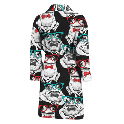 Hipster Frog Pattern Print Men's Bathrobe