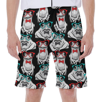 Hipster Frog Pattern Print Men's Beach Shorts