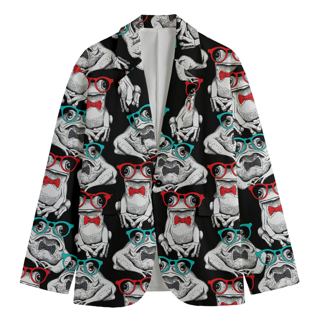 Hipster Frog Pattern Print Men's Blazer