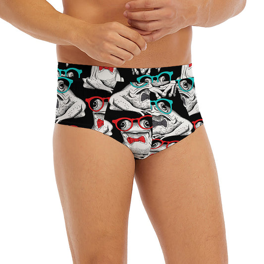 Hipster Frog Pattern Print Men's Briefs