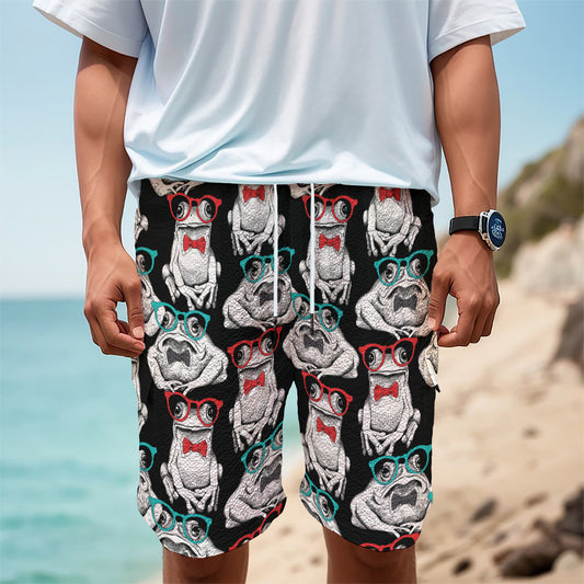 Hipster Frog Pattern Print Men's Cargo Shorts