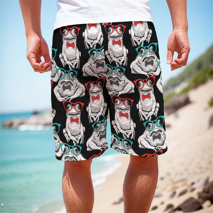 Hipster Frog Pattern Print Men's Cargo Shorts