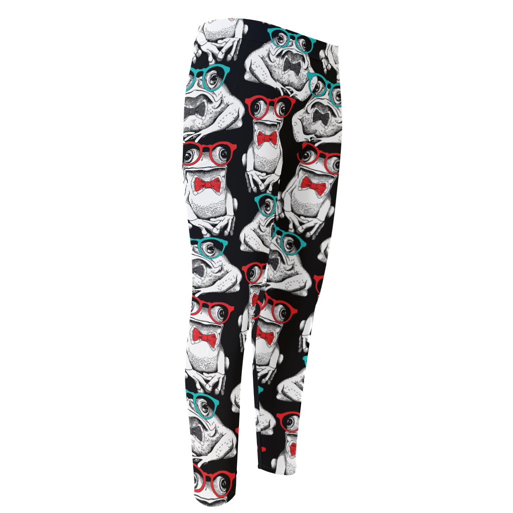 Hipster Frog Pattern Print Men's Compression Pants
