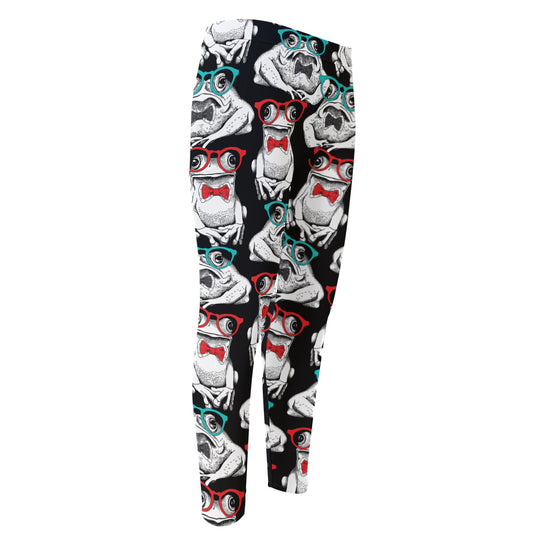 Hipster Frog Pattern Print Men's Compression Pants