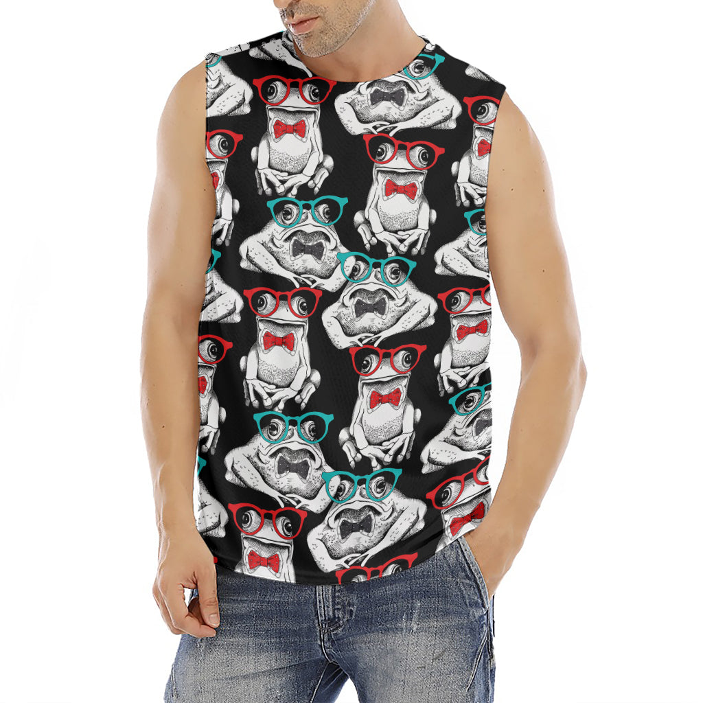Hipster Frog Pattern Print Men's Fitness Tank Top