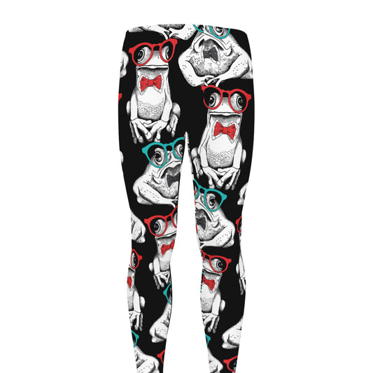 Hipster Frog Pattern Print Men's leggings