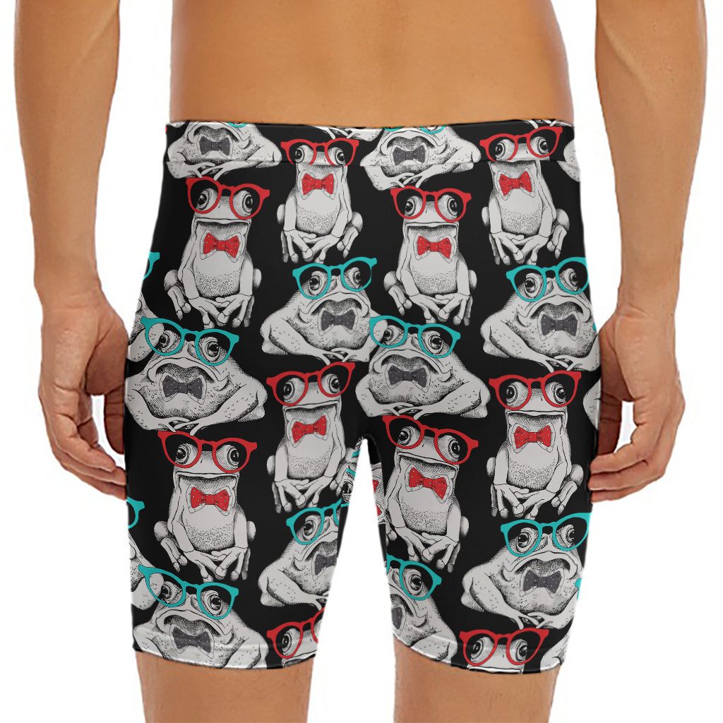 Hipster Frog Pattern Print Men's Long Boxer Briefs