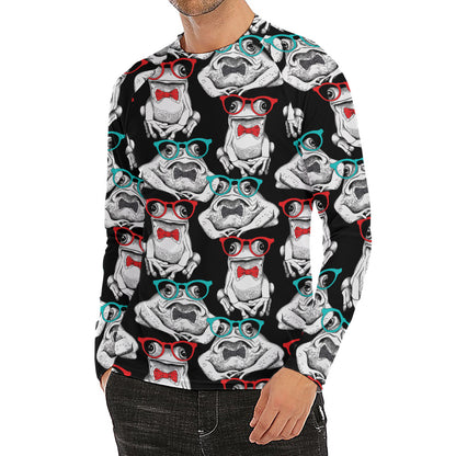 Hipster Frog Pattern Print Men's Long Sleeve Rash Guard