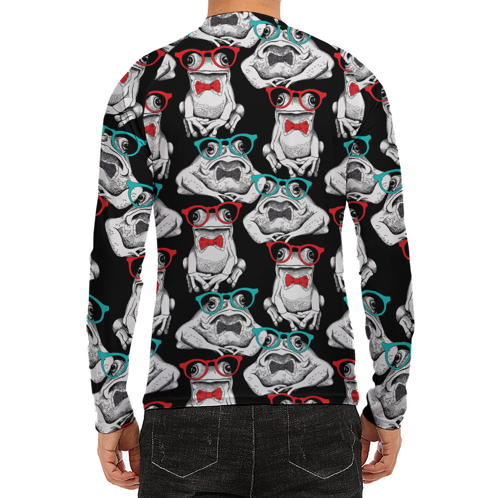 Hipster Frog Pattern Print Men's Long Sleeve Rash Guard