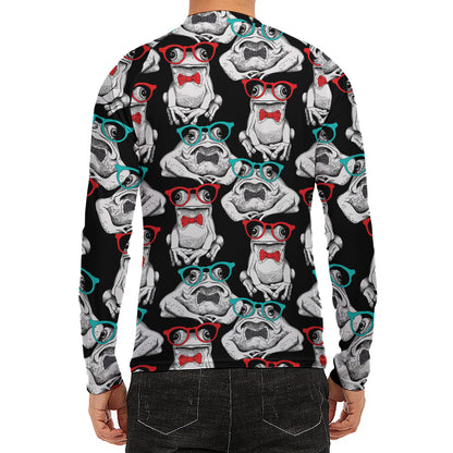 Hipster Frog Pattern Print Men's Long Sleeve Rash Guard
