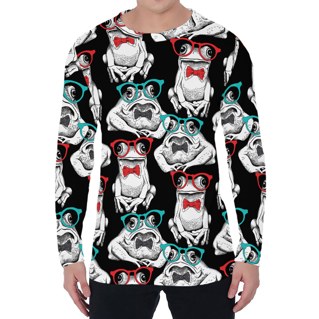 Hipster Frog Pattern Print Men's Long Sleeve T-Shirt