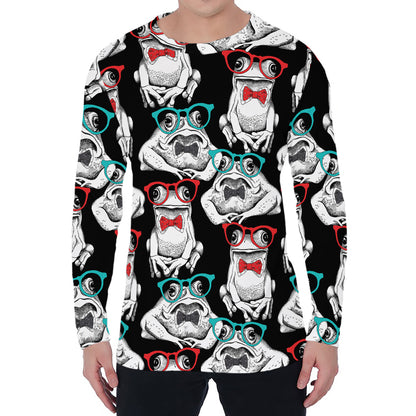Hipster Frog Pattern Print Men's Long Sleeve T-Shirt