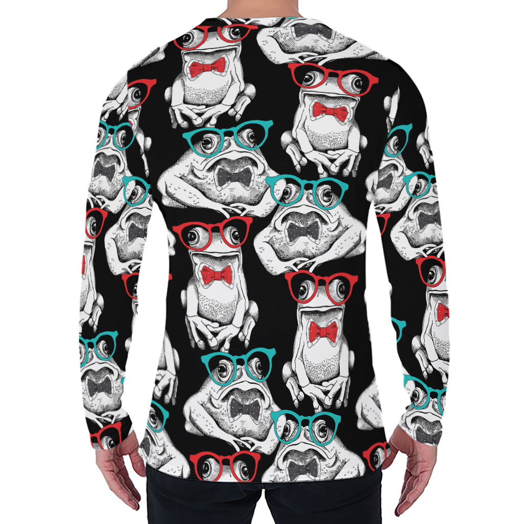 Hipster Frog Pattern Print Men's Long Sleeve T-Shirt