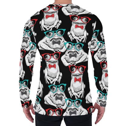 Hipster Frog Pattern Print Men's Long Sleeve T-Shirt