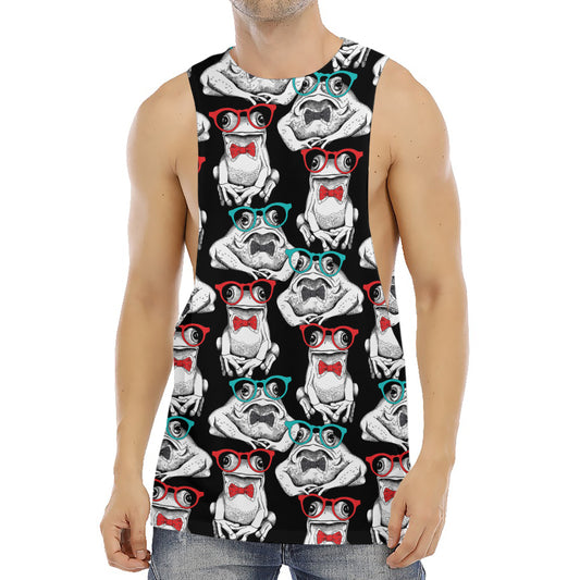 Hipster Frog Pattern Print Men's Muscle Tank Top
