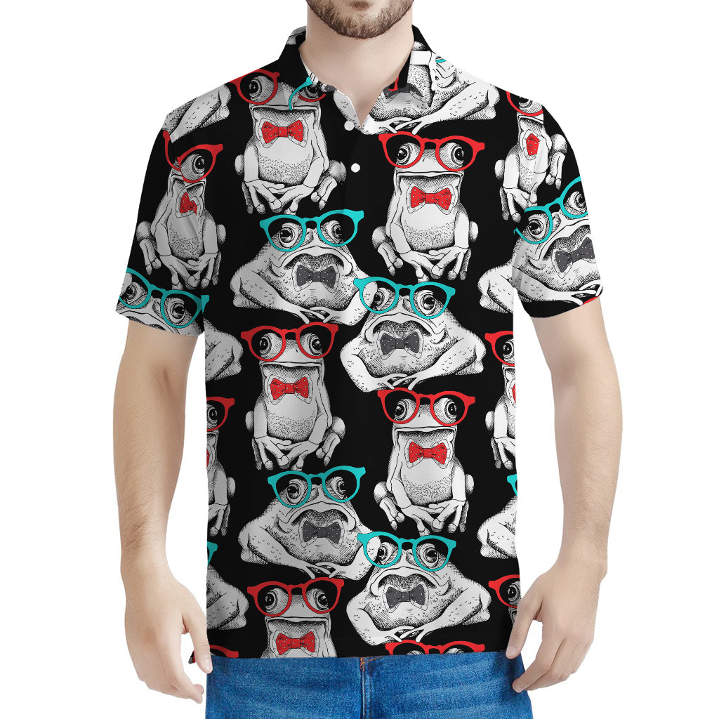 Hipster Frog Pattern Print Men's Polo Shirt