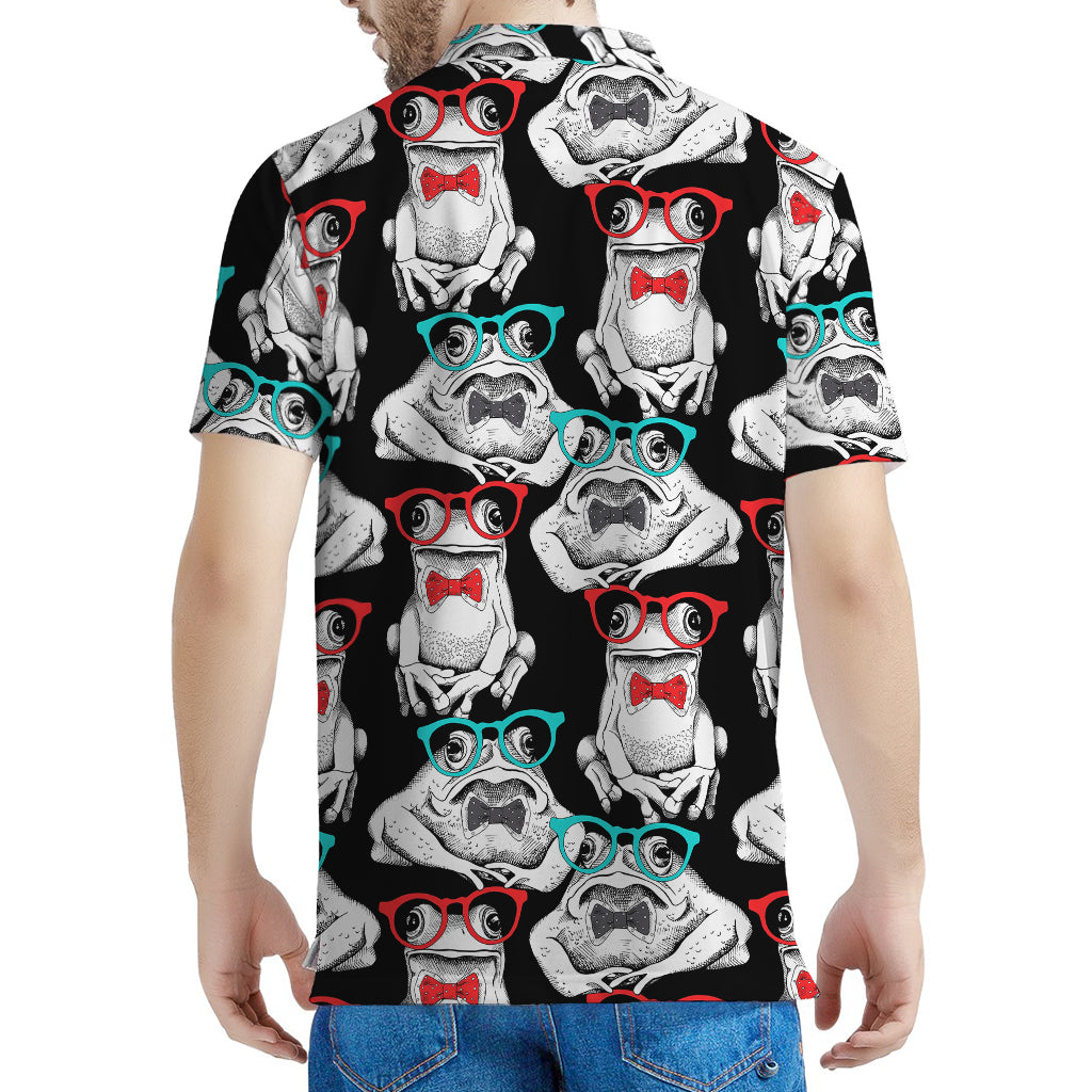 Hipster Frog Pattern Print Men's Polo Shirt