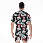 Hipster Frog Pattern Print Men's Rompers