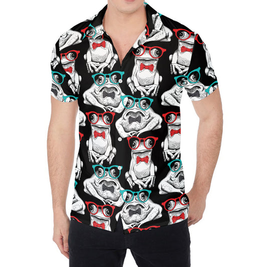 Hipster Frog Pattern Print Men's Shirt